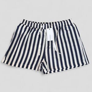NWT AnnieWear Women's Shorts Navy/Ivory Striped Twill Elastic Waistband Size XL